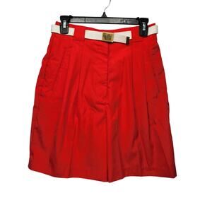 NWT LA MODE VTG. Tomato Red Pleated Belted Walking Bermuda Shorts Women's 10